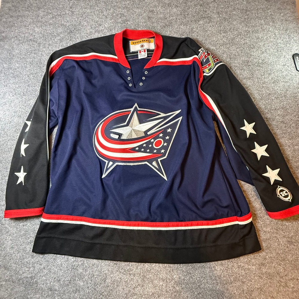 Koho Columbus Blue Jackets NHL Jersey Mens XXL Navy Blue Air Knit Vintage Canada